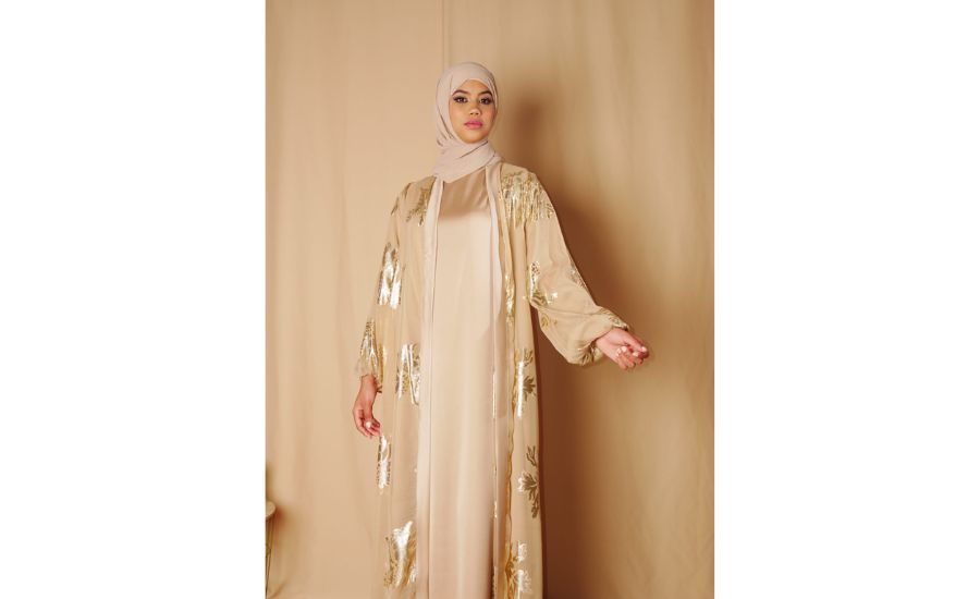 Abaya Mariage Contour Dentelle Dore